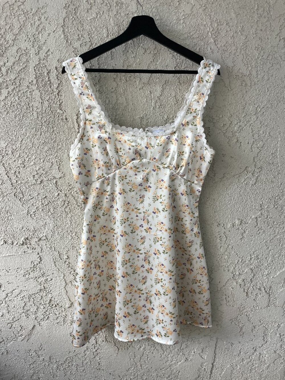 Princess Polly Floral Satin Mini Dress White Lace Trim Cottagecore Size 8